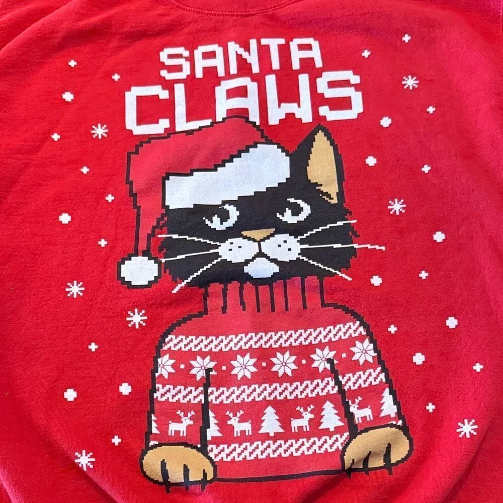 Gildan  Red Santa Claws Cat Sweatshirt